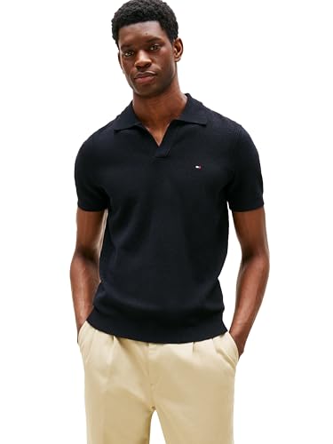 Tommy Hilfiger Herren Kurzarm V-Ausschnitt Knit Poloshirts in Regular Fit mit Stretch, Wüstenhimmel, Mittel von Tommy Hilfiger
