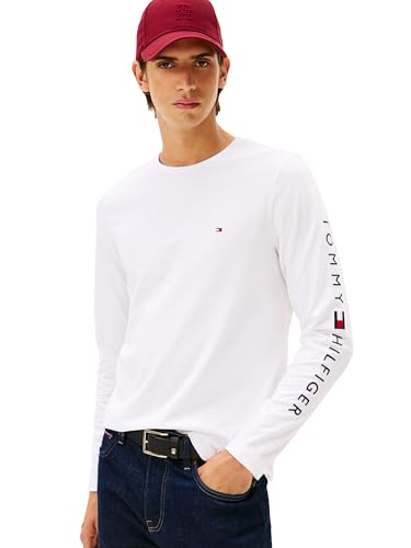 Tommy Hilfiger Herren Langarm Baumwolle Grafik T-Shirts mit gesticktem Logo, Weiss/opulenter Garten, XL von Tommy Hilfiger