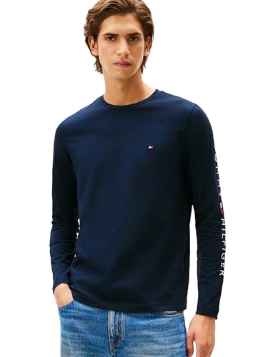 Tommy Hilfiger Herren Langarm Baumwolle Grafik T-Shirts mit gesticktem Logo, Wüstenhimmel, Mittel von Tommy Hilfiger