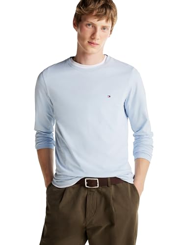 Tommy Hilfiger Herren Langarm Baumwolle Stretch Basic Slim Fit T-Shirts, Breezy Blue, XX-Large von Tommy Hilfiger