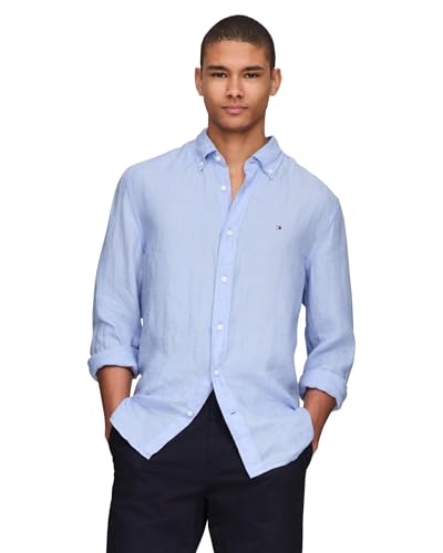 Tommy Hilfiger Herren Langarm Casual Leinen Button Down in Regular Fit, Vessel Blue, X-Klein von Tommy Hilfiger
