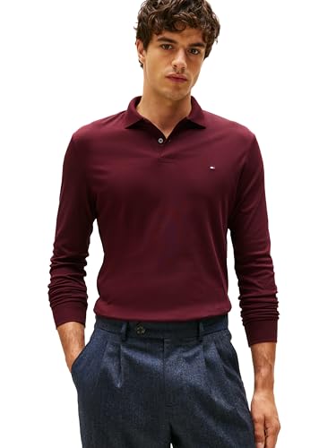 Tommy Hilfiger Herren Langarm Casual Poloshirts in Regular Fit mit Liquid Cotton, Burgunderrot, L von Tommy Hilfiger