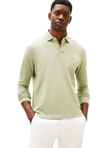 Tommy Hilfiger Herren Langarm Casual Poloshirts in Regular Fit mit Liquid Cotton, Earth Sage, XL von Tommy Hilfiger