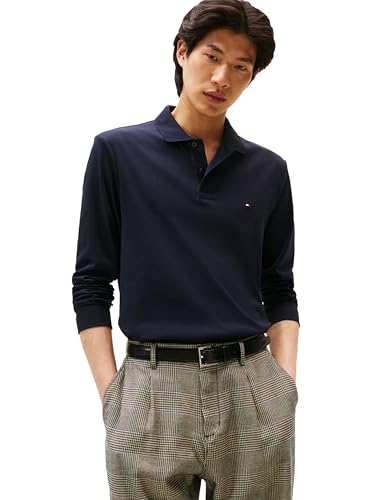 Tommy Hilfiger Herren Langarm Casual Poloshirts in Regular Fit mit Liquid Cotton, Wüstenhimmel, XL von Tommy Hilfiger