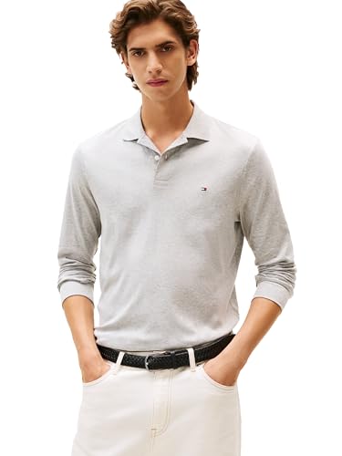 Tommy Hilfiger Herren Langarm Casual Poloshirts in Regular Fit mit Liquid Cotton Light Grey Heather, S von Tommy Hilfiger