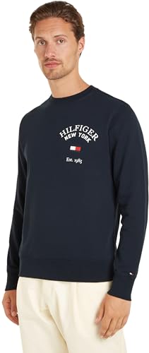 Tommy Hilfiger Herren Langarmshirt Arched Varsity Sweatshirt Baumwolle, Blau (Desert Sky), L von Tommy Hilfiger