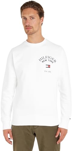 Tommy Hilfiger Herren Langarmshirt Arched Varsity Sweatshirt Baumwolle, Weiß (White), L von Tommy Hilfiger