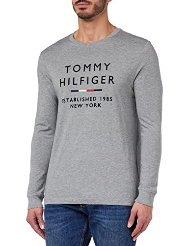 Tommy Hilfiger Herren Langarmshirt Baumwolle, Grau (Medium Grey Heather), XS von Tommy Hilfiger