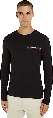 Tommy Hilfiger Herren Langarmshirt Baumwolle, Schwarz (Black), S von Tommy Hilfiger