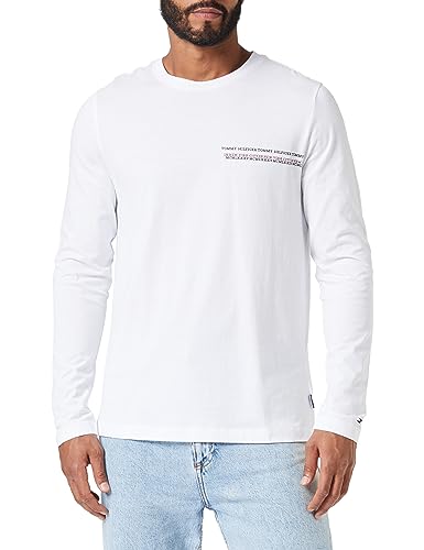 Tommy Hilfiger Herren Langarmshirt Baumwolle, Weiß (White), M von Tommy Hilfiger