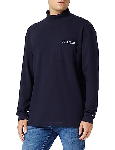 Tommy Hilfiger Herren Langarmshirt Pique Pocket Rollkragen, Blau (Desert Sky), XS von Tommy Hilfiger