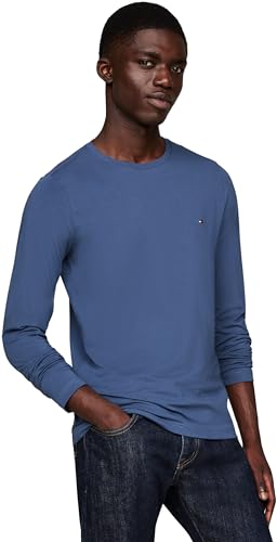 Tommy Hilfiger Herren Langarmshirt Stretch Slim Fit Baumwolle, Blau (Aegean Sea), XS von Tommy Hilfiger