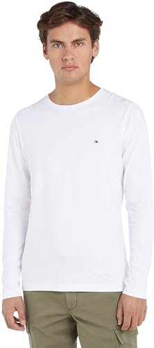 Tommy Hilfiger Herren Langarmshirt Stretch Slim Fit Baumwolle, Weiß (White), XL von Tommy Hilfiger