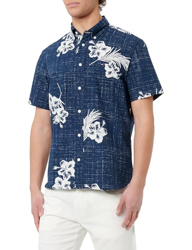 Tommy Hilfiger Herren Large Mw0Mw38063 PRT Tropical RF Shirt, Größe S/S, Blue (Night Sky Multi), XXL von Tommy Hilfiger