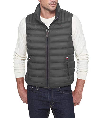 Tommy Hilfiger Herren Leichte, Gesteppte Pufferweste (Standard und Big & Tall) Daunenweste, Dunkelgrau, L von Tommy Hilfiger