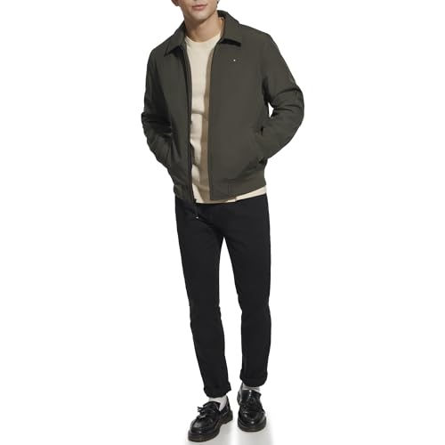 Tommy Hilfiger Herren Leichte, Wasserabweisende Bomberjacke Shell-Jacke, Olive Softshell W. Laydown-Kragen, L von Tommy Hilfiger