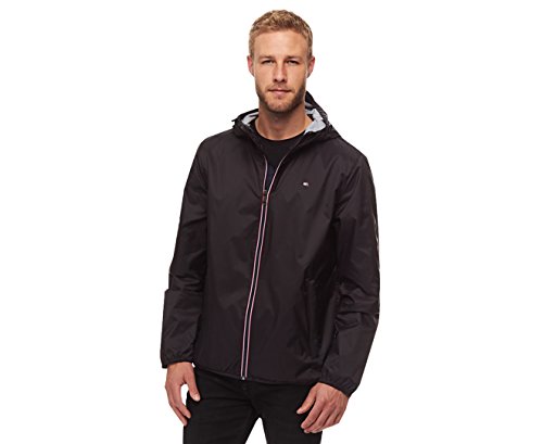 Tommy Hilfiger Herren Leichte, Wasserabweisende Kapuze Regenjacke, Schwarz, L von Tommy Hilfiger