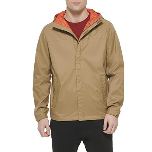 Tommy Hilfiger Herren Leichte, atmungsaktive, wasserdichte Kapuzenjacke Regenmantel, Khaki, 3XL von Tommy Hilfiger