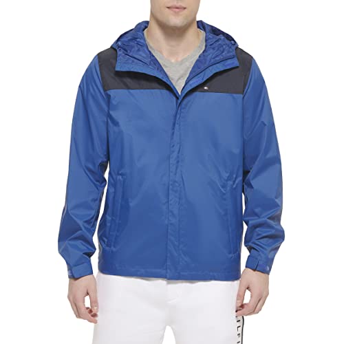 Tommy Hilfiger Herren Leichte, atmungsaktive, wasserdichte Kapuzenjacke Regenmantel, Marineblau/Ozeanblau, 3XL von Tommy Hilfiger