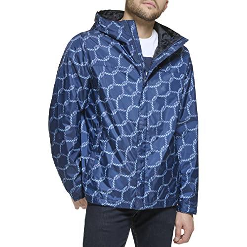 Tommy Hilfiger Herren Leichte, atmungsaktive, wasserdichte Kapuzenjacke Regenmantel, Marineblauer Seildruck, L von Tommy Hilfiger