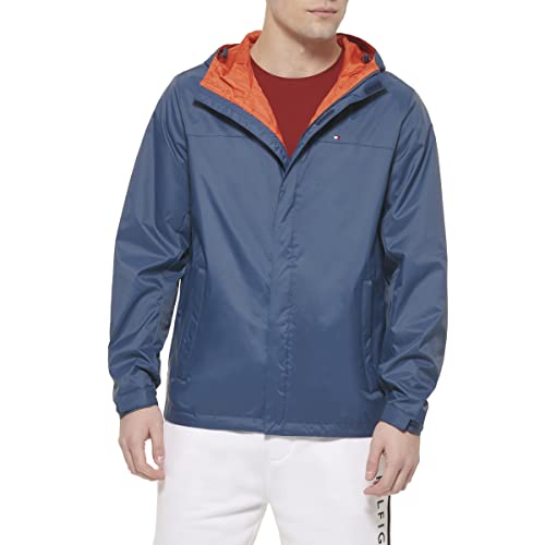 Tommy Hilfiger Herren Leichte, atmungsaktive, wasserdichte Kapuzenjacke Regenmantel, Mountain Blue, 3XL von Tommy Hilfiger