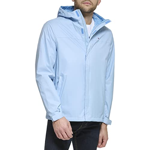 Tommy Hilfiger Herren Leichte, atmungsaktive, wasserdichte Kapuzenjacke Regenmantel, Powder Blue, XXL von Tommy Hilfiger