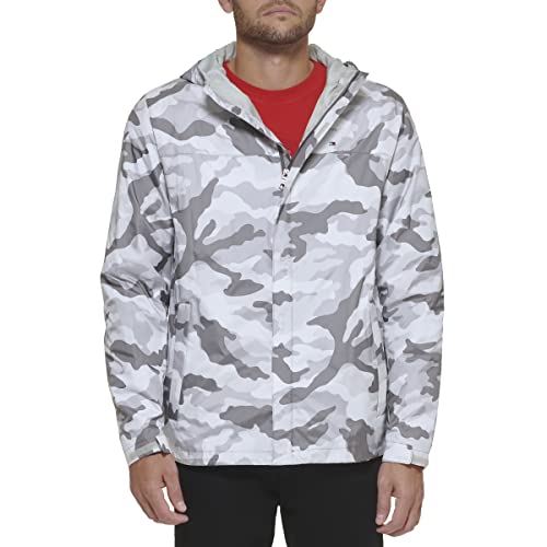 Tommy Hilfiger Herren Leichte, atmungsaktive, wasserdichte Kapuzenjacke Regenmantel, Weiß, Camouflage, L von Tommy Hilfiger