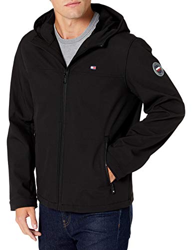 Tommy Hilfiger Herren Leichte Softshell-Kapuzenjacke Übergangsjacke, Schwarz, M von Tommy Hilfiger