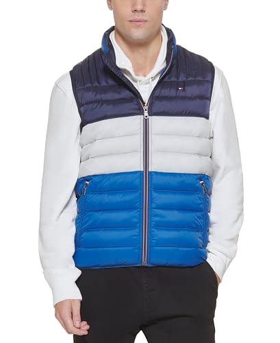 Tommy Hilfiger Herren Lightweight Packable Puffer Vest Daunenweste, Königsblau/EIS/Marineblau Colorblock, XXL von Tommy Hilfiger