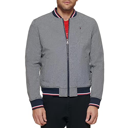 Tommy Hilfiger Herren Lightweight Varsity Rib Knit Bomber Jacket Jacke, Heather Grey Soft Shell, S von Tommy Hilfiger