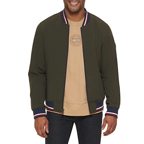 Tommy Hilfiger Herren Leichte Varsity Rippstrick-Bomberjacke Jacke, Olive Soft Shell, 3XL von Tommy Hilfiger