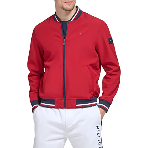Tommy Hilfiger Herren Lightweight Varsity Rib Knit Bomber Jacket Shell-Jacke, Rot/Ausflug, einfarbig (Getaway Solids), 3XL von Tommy Hilfiger