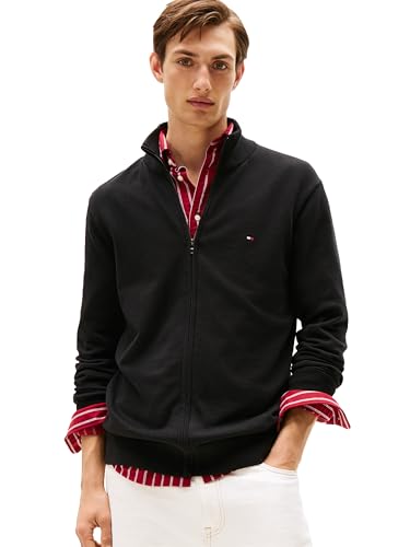 Tommy Hilfiger Herren Leichter Durchgehendem Reißverschluss Pullover, Schwarz, Klein von Tommy Hilfiger