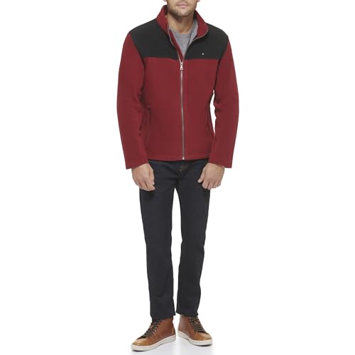 Tommy Hilfiger Herren Lightweight Polar Fleece Jacket Fleecejacke, Schwarz/Rot, L von Tommy Hilfiger