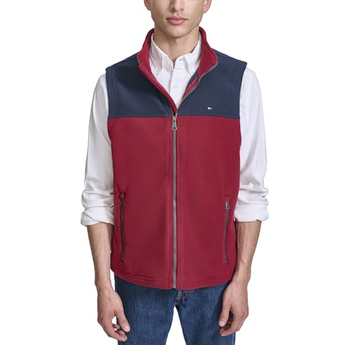Tommy Hilfiger Herren Lightweight Polar Vest Fleece-Weste, Marineblau/rot, X-Small von Tommy Hilfiger