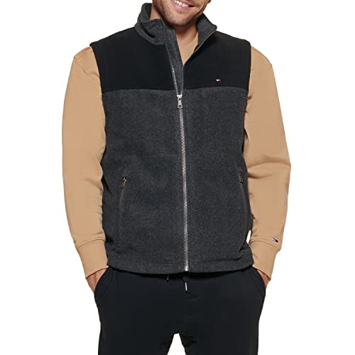 Tommy Hilfiger Herren Lightweight Polar Vest Fleece-Weste, Schwarz/Dunkelgrau, L von Tommy Hilfiger