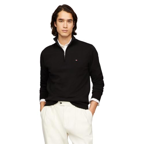 Tommy Hilfiger Herren Lightweight Quarter Zip Sweater Pullover, Schwarz, XX-Large von Tommy Hilfiger
