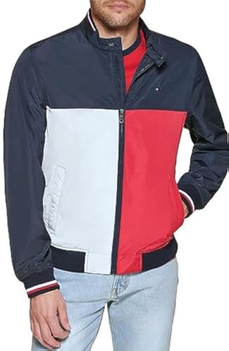 Tommy Hilfiger Herren Lightweight Varsity Rib Knit Bomber Jacket Shell-Jacke, Midnight/Ice/Red, S von Tommy Hilfiger