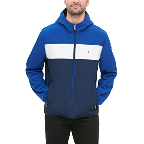 Tommy Hilfiger Herren Lightweight Water-Resistant Performance Soft Jacket (Regular and Big & Tall(Shell-Jacke, Blau/Weiß Farbblock, XXL von Tommy Hilfiger