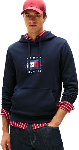 Tommy Hilfiger Herren Hoodie Linear Flag Graphic aus Baumwolle, Blau (Desert Sky), S von Tommy Hilfiger