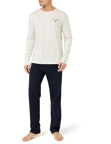 Tommy Hilfiger Herren Pyjama-Set Ls Jersey Pj Set Lang, Mehrfarbig (Beige Ht / Desert Sky), L von Tommy Hilfiger