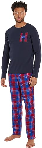 Tommy Hilfiger Herren Ls Pant Slippers Flannel UM0UM02989 Set, Blau (Ultra Blue/Th Holiday Check), S von Tommy Hilfiger