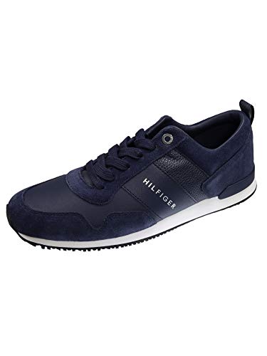 Tommy Hilfiger Herren Sneakers Iconic Leather Suede Mix Runner, Blau (Midnight), 42 von Tommy Hilfiger