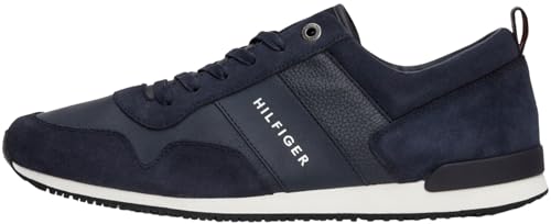 Tommy Hilfiger Herren Runner Sneaker Iconic Leather Suede Mix Runner Sportschuhe, Blau (Midnight), 46 von Tommy Hilfiger