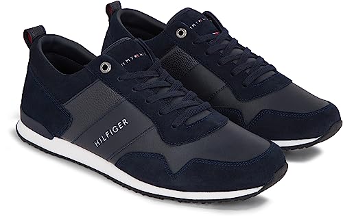 Tommy Hilfiger Herren Sneakers Iconic Leather Suede Mix Runner, Blau (Midnight), 40 von Tommy Hilfiger