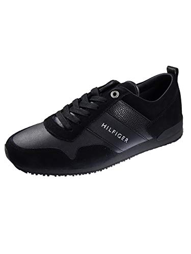 Tommy Hilfiger Herren Sneakers Iconic Leather Suede Mix Runner, Schwarz (Black), 41 von Tommy Hilfiger
