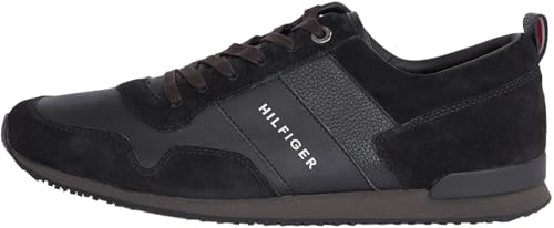 Tommy Hilfiger Herren Runner Sneaker Iconic Leather Suede Mix Runner Sportschuhe, Schwarz (Black), 41 EU von Tommy Hilfiger