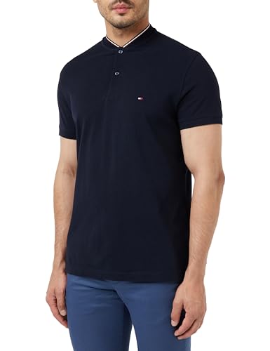 Tommy Hilfiger Herren Poloshirt Kurzarm Mao Collar Slim Fit, Blau (Desert Sky), S von Tommy Hilfiger