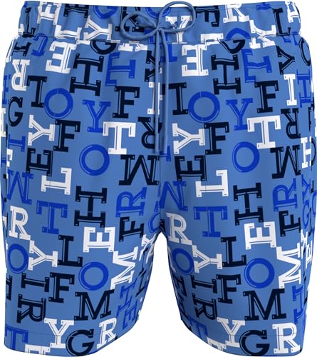 Tommy Hilfiger Herren Medium Drawstring Print Badehose, Monotype Spell Out Blue, XL von Tommy Hilfiger