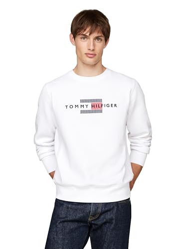 Tommy Hilfiger Herren Medium Weight Crewneck with Embroidered Flag Logo Sweatshirt, Weiss/opulenter Garten, XX-Large von Tommy Hilfiger